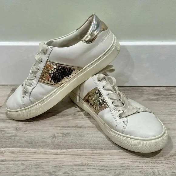 Tory Burch Shoes - Tory Burch Carter Sequin Leather White Lace Up Casual Shoes Sneakers Size 8
